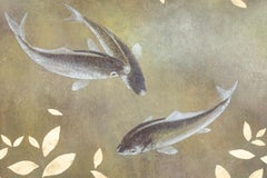 Painted canvas representing carp. Contemporary work.