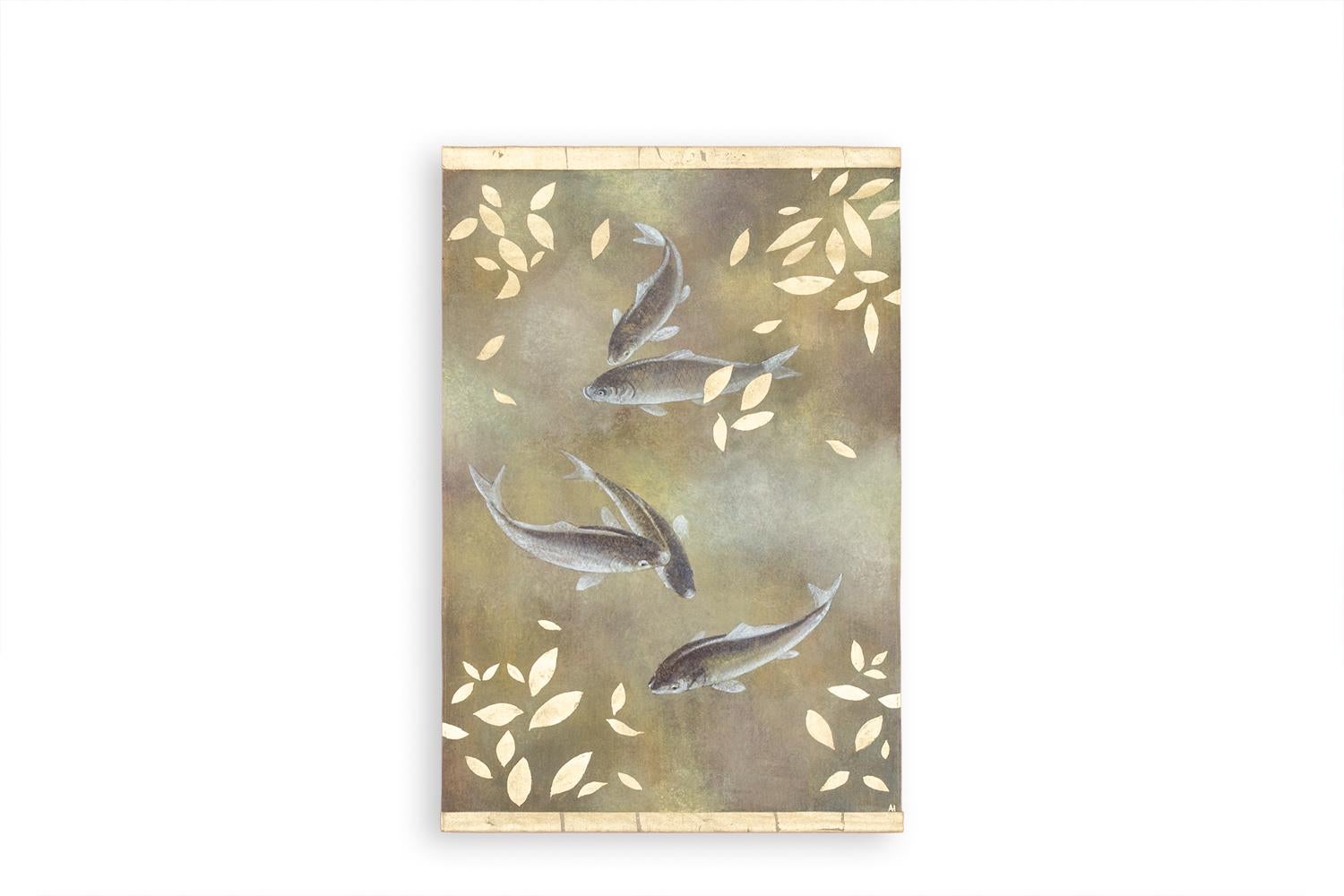 Painted canvas representing carp. Contemporary work. en Excelente estado para la venta en Saint-Ouen, FR
