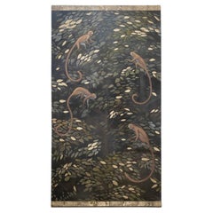 Vintage Painted canvas representing chimpanzees. Contemporary work.