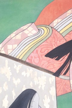 Painted canvas representing Japanese dancers. Contemporary.