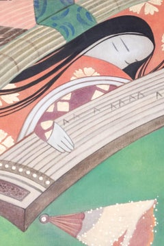 Painted canvas representing Japanese dancers. Contemporary.