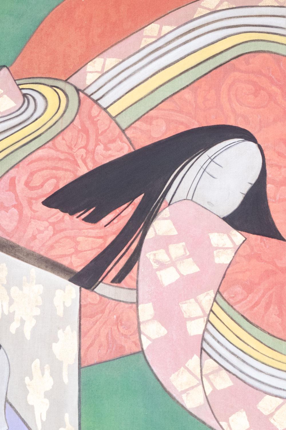 French Painted canvas representing Japanese dancers. Contemporary. For Sale