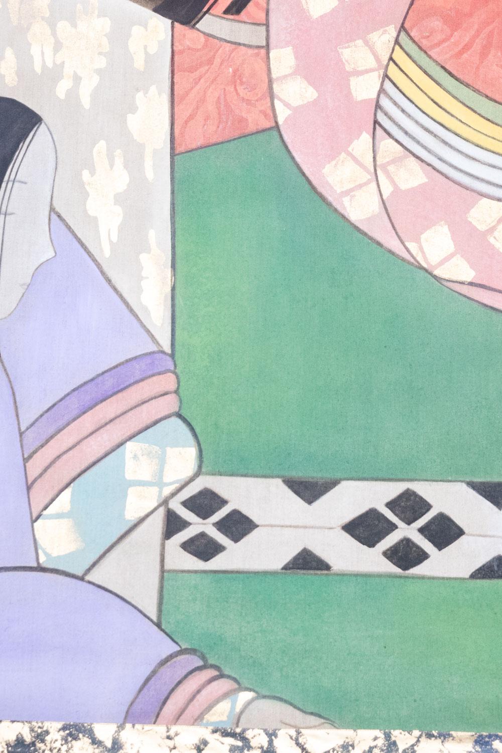Painted canvas representing Japanese dancers. Contemporary. In Excellent Condition For Sale In Saint-Ouen, FR
