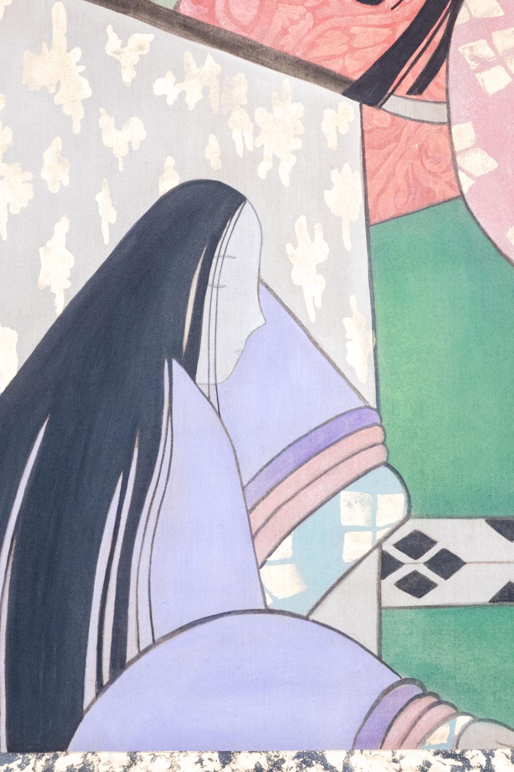 20th Century Painted canvas representing Japanese dancers. Contemporary. For Sale