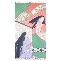 Painted canvas representing Japanese dancers. Contemporary.