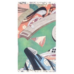 Painted canvas representing Japanese dancers. Contemporary.