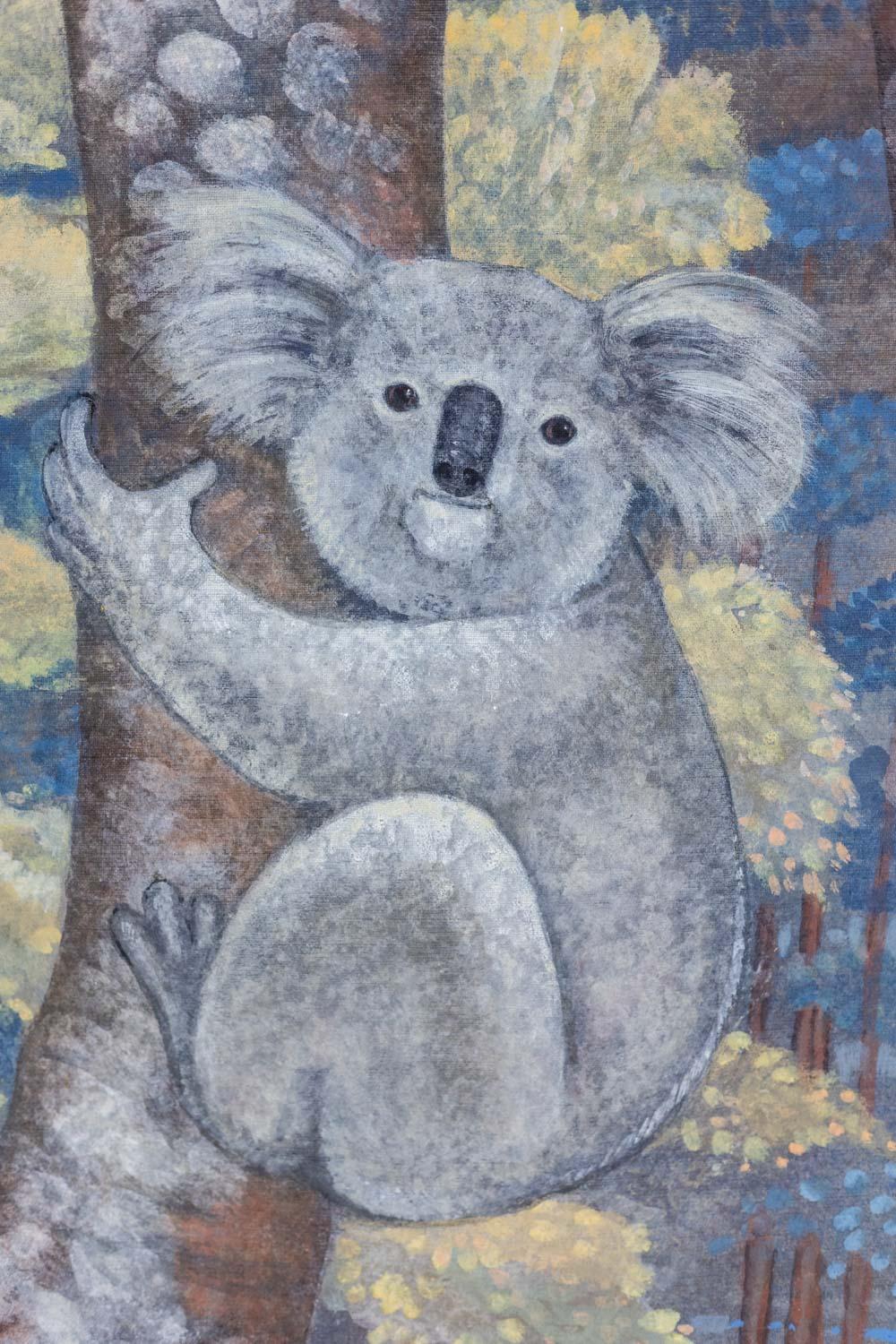 Painted canvas representing koalas. Contemporary work. For Sale 4