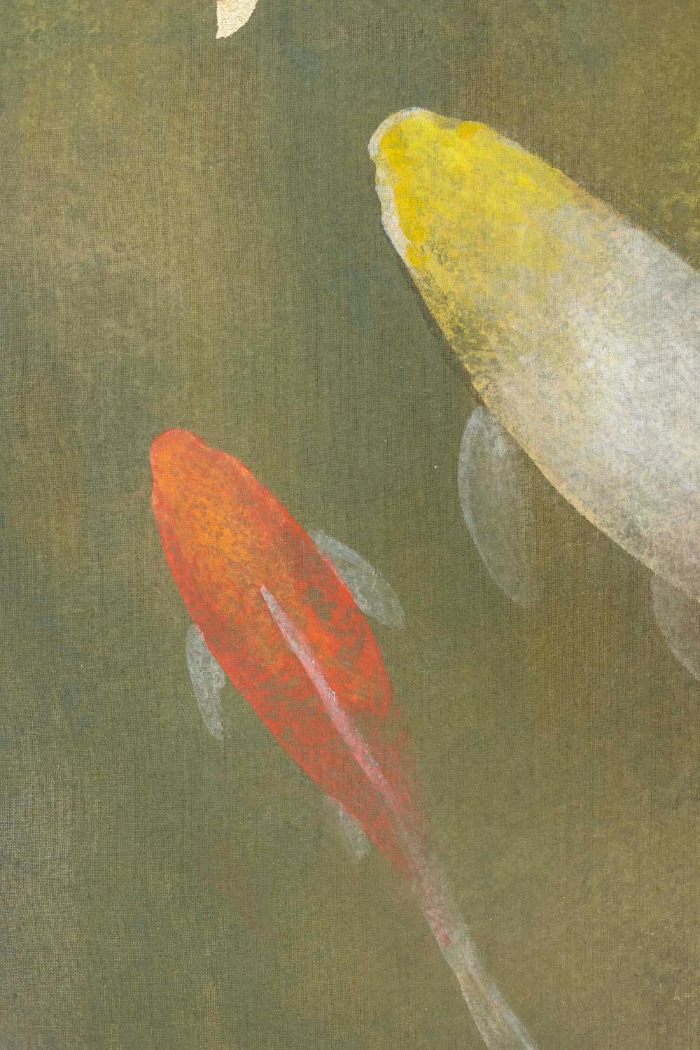 French Painted Canvas Representing Koi Carp, Contemporary Work For Sale