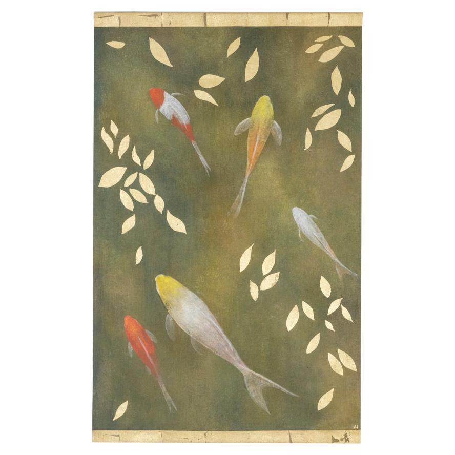 Painted Canvas Representing Koi Carp, Contemporary Work For Sale