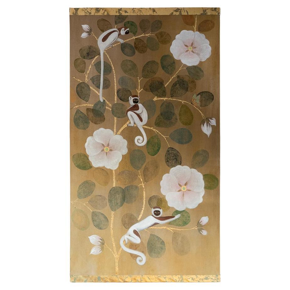 Painted canvas representing lemurs. Contemporary work.
