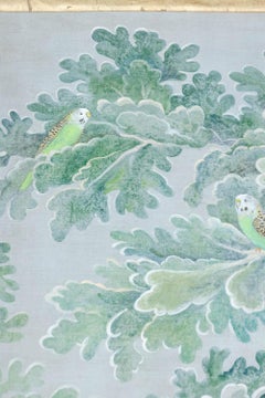 Painted canvas representing parakeets. Contemporary work.