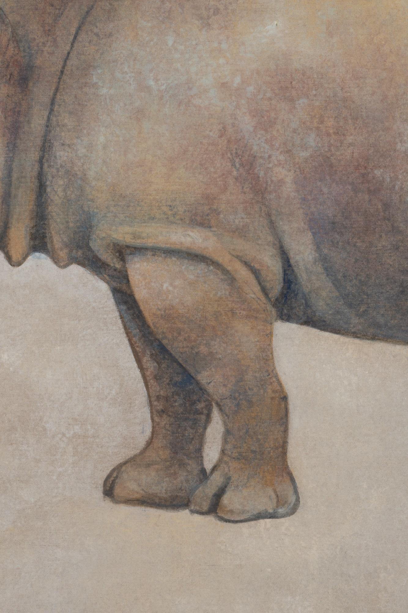 French Painted Canvas, Rhinoceros, Contemporary Work For Sale