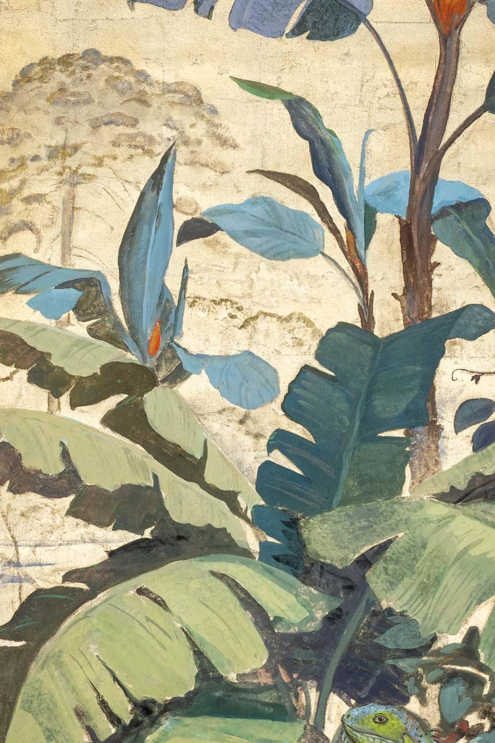 Francese Tela dipinta. Tucano su uno sfondo di fogliame. Lavori contemporanei. in vendita