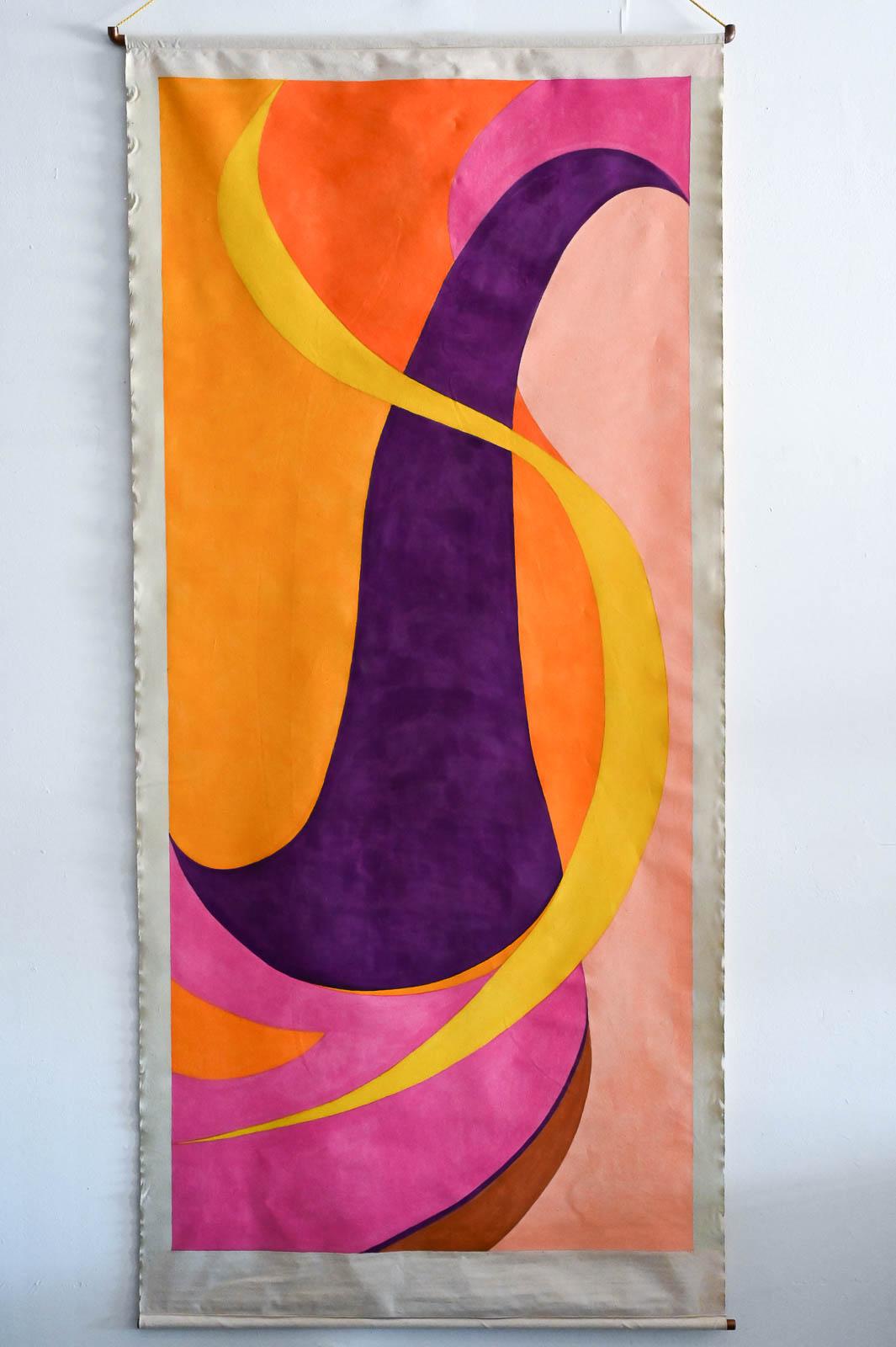 Painted canvas wall hanging by Arizona/California Artist Jean Klafs, 1984. Titled 