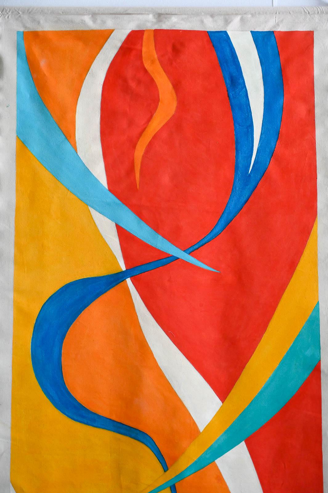 Post-Modern Painted Canvas Wall Hanging by Arizona/California Artist Jean Klafs, 1984 For Sale