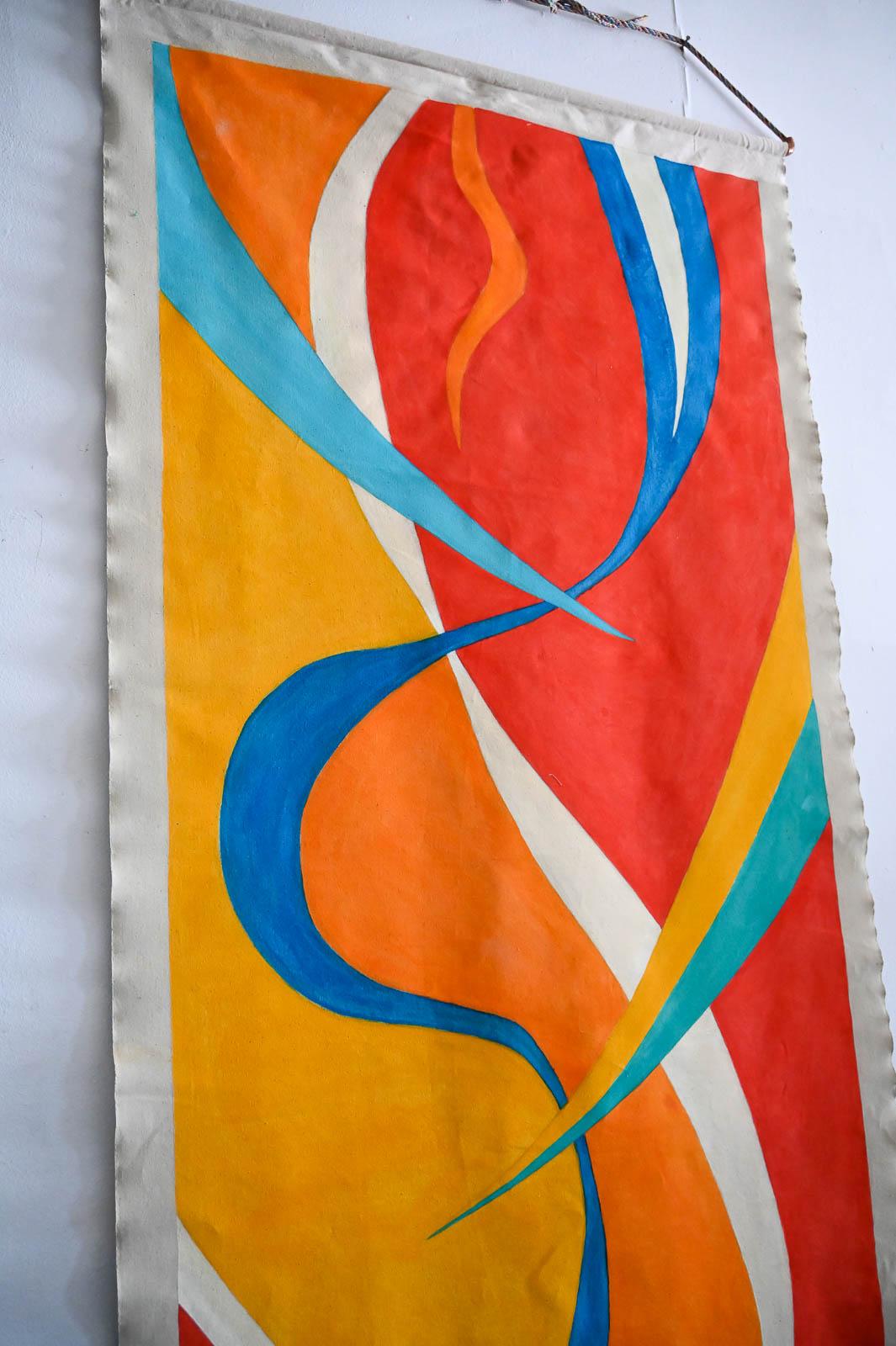 Late 20th Century Painted Canvas Wall Hanging by Arizona/California Artist Jean Klafs, 1984 For Sale