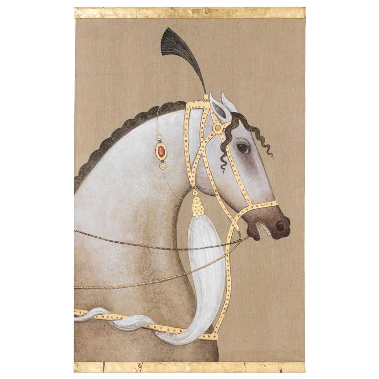 Painted Canvas, White Arabian Horse, Contemporary Work