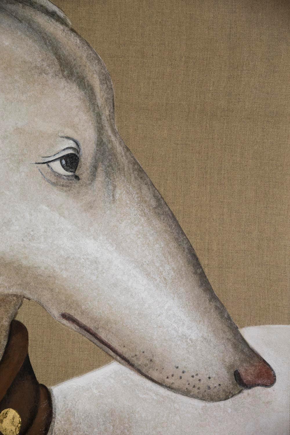 Lienzo Pintado, Galgo Blanco, Obra Contemporánea Europeo en venta
