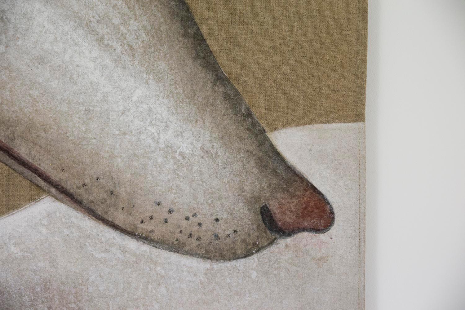 Lienzo Pintado, Galgo Blanco, Obra Contemporánea en Bueno estado para la venta en Saint-Ouen, FR