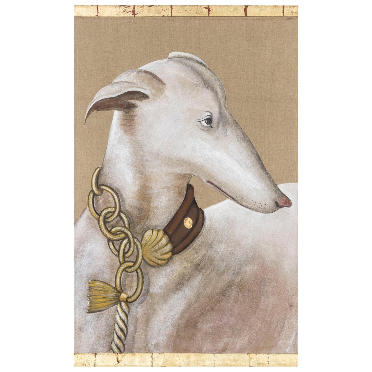 Painted Canvas, White Greyhound, Contemporary Work