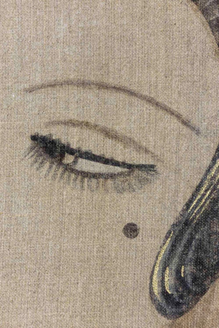 Painted Canvas, Woman with a Fan, Contemporary Work For Sale at 1stDibs ...