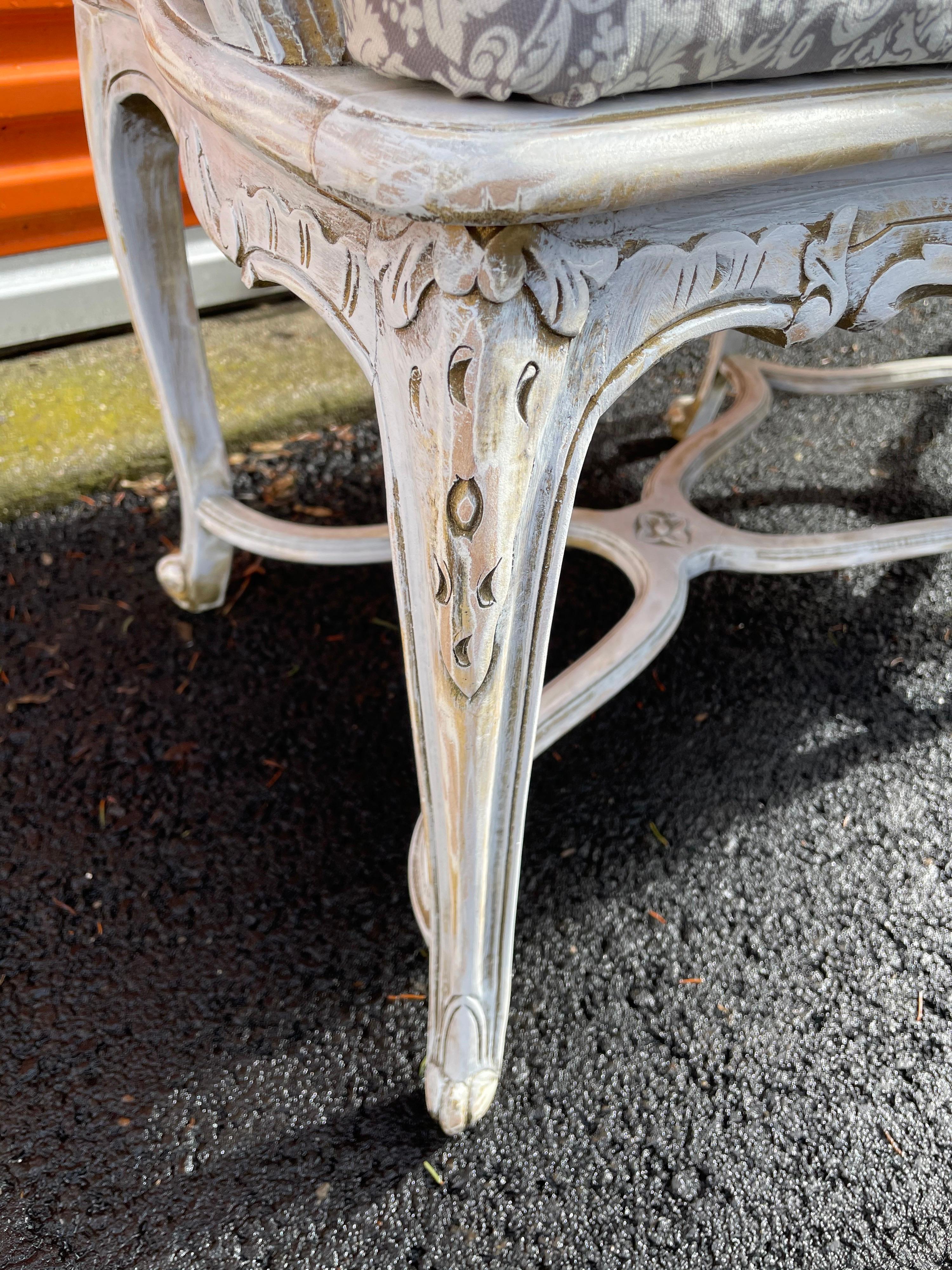 Hollywood Regency Painted Carved Caned Bench
