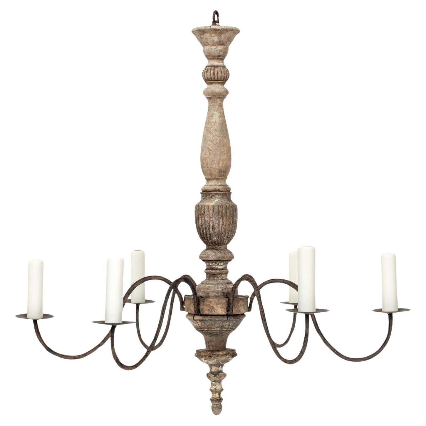 Painted Carved Wood and Iron Chandelier at 1stDibs