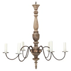 Painted Carved Wood and Iron Chandelier