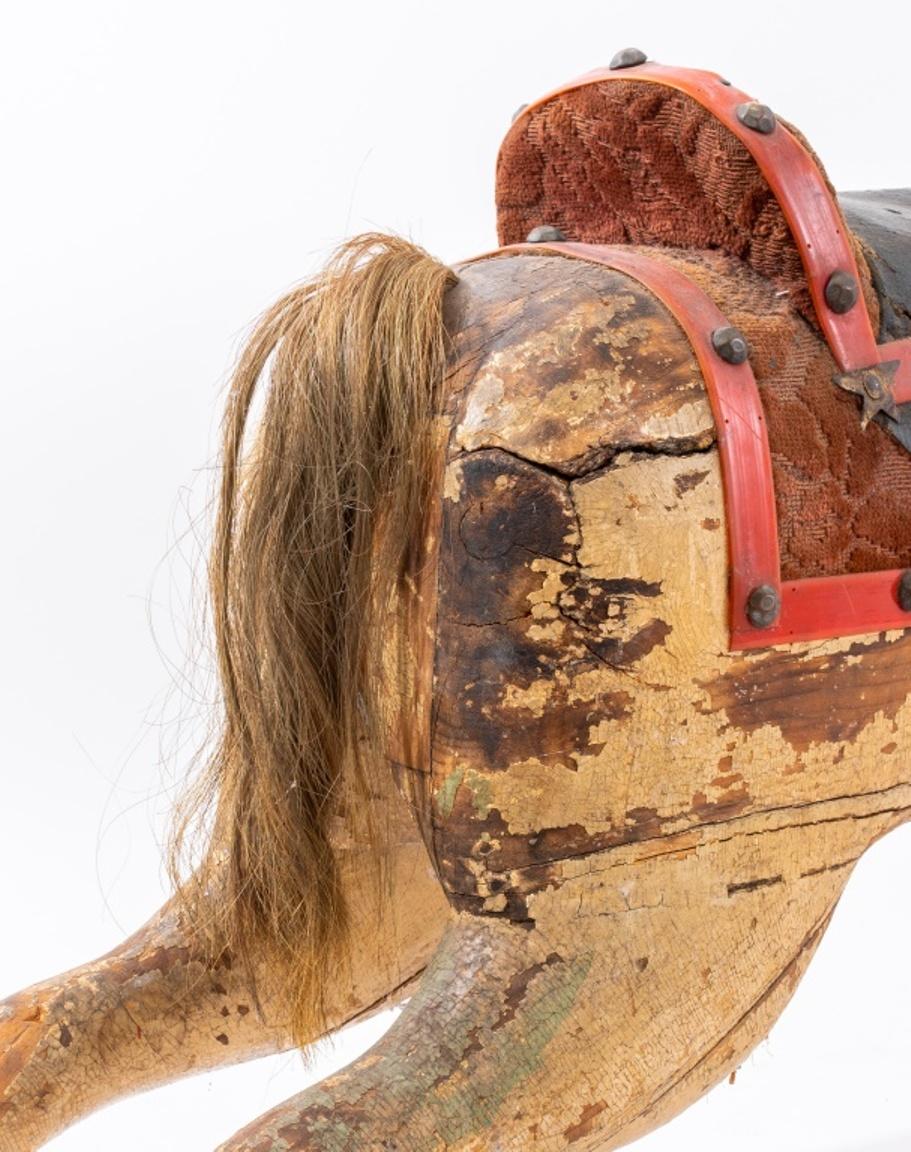 Hand-Carved Painted Carved Wood Rocking Horse, 19th C. For Sale