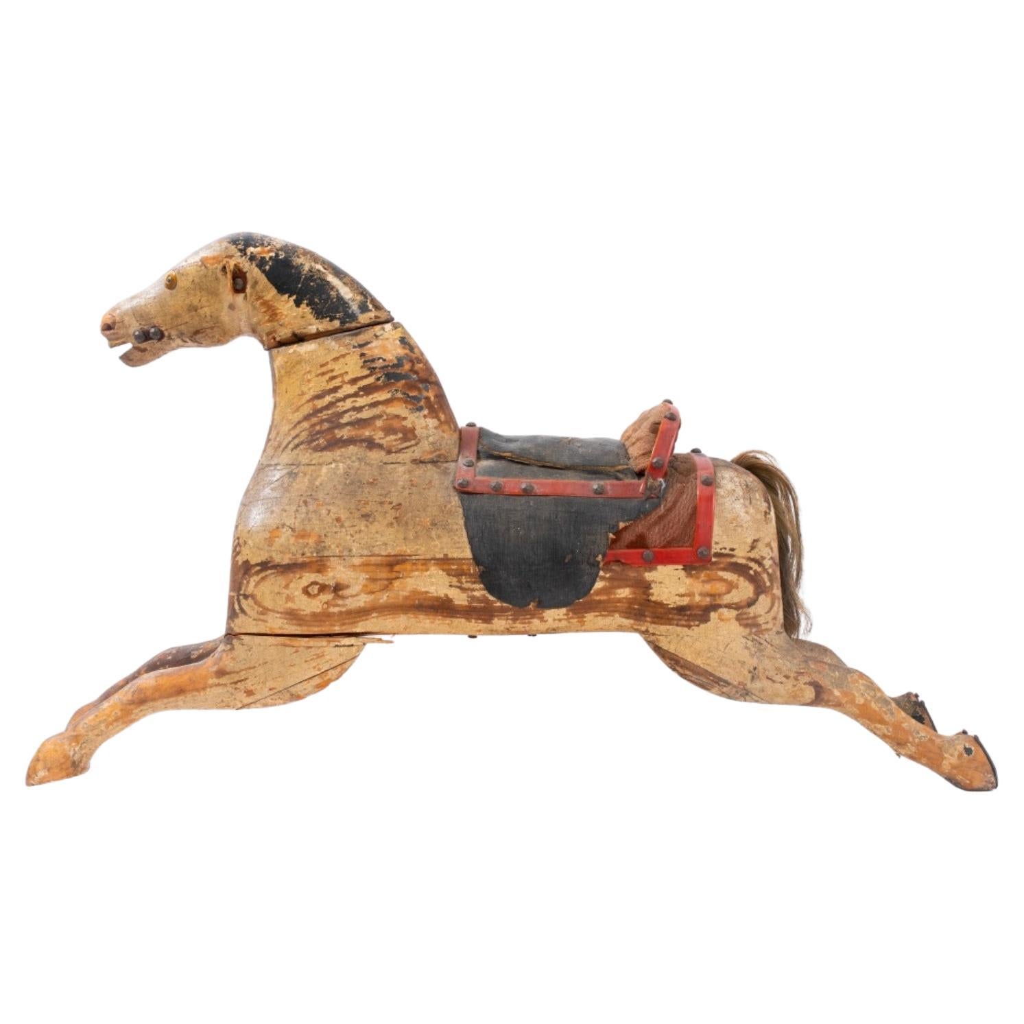 Painted Carved Wood Rocking Horse, 19th C. For Sale