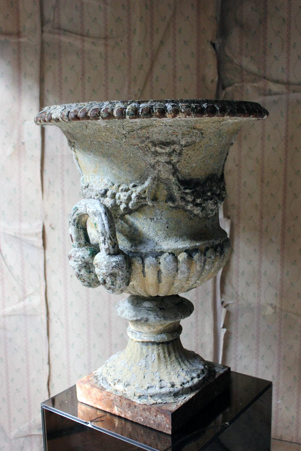 Hand-Painted Painted Cast Iron Campana Urn Attributed to Andrew Handyside, circa 1870