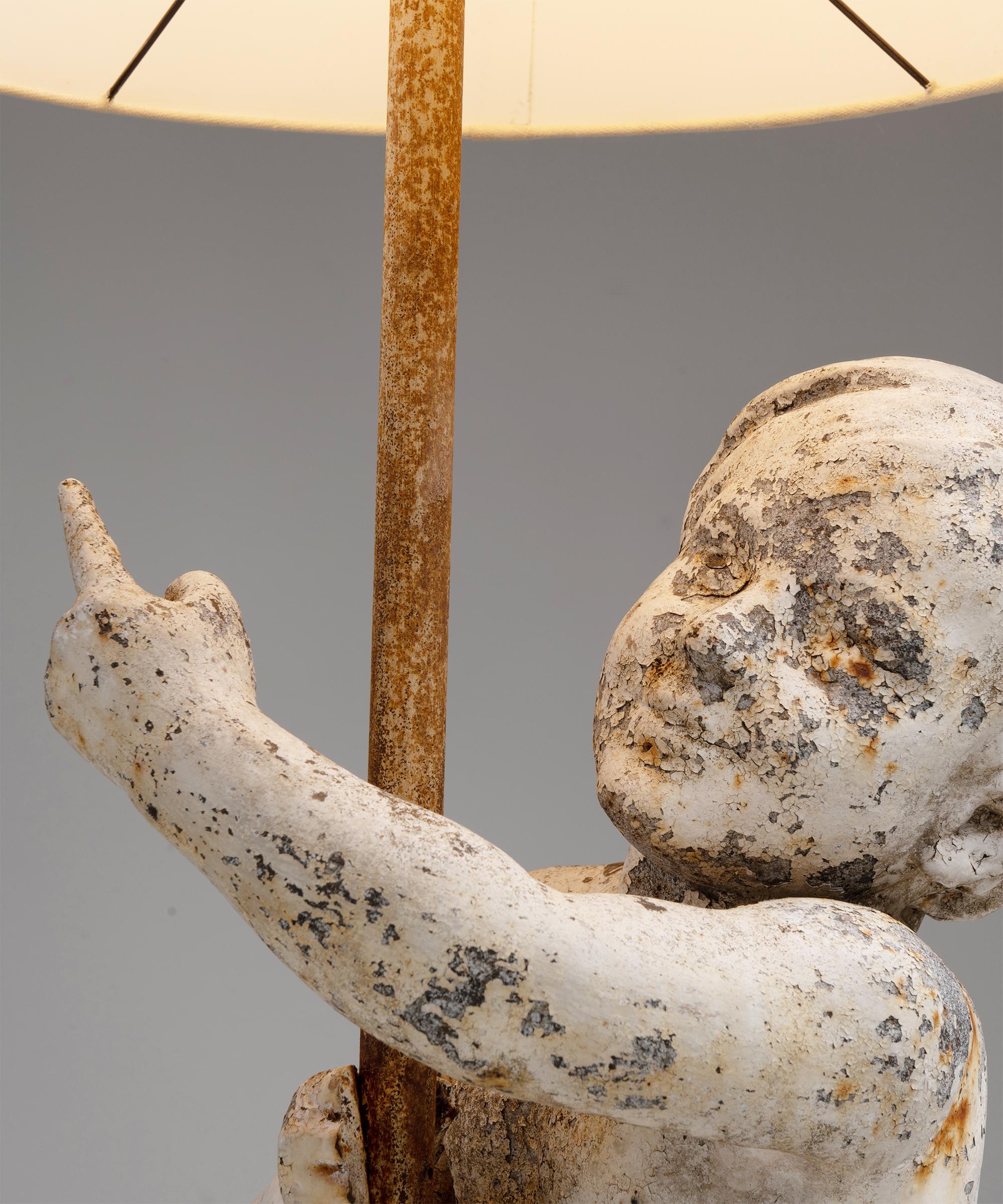 Painted Cast Iron Cherubic Floor Lamp, England circa 1900 In Good Condition In Culver City, CA