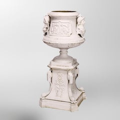Vintage Painted Cast Iron Classical Roman Figural Garden Urns 20th C