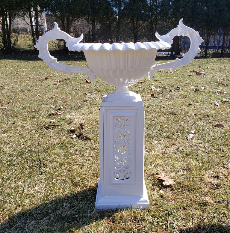 Painted Cast Iron Garden Urns and Pedestal Bases, American, Mid20th Century For Sale at 1stDibs
