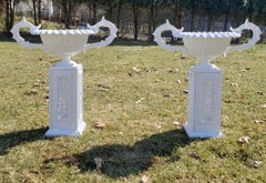 Painted Cast Iron Garden Urns and Pedestal Bases, American, Mid-20th Century