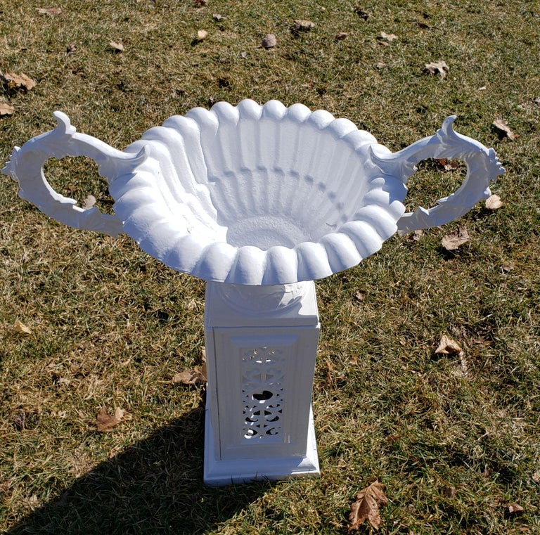 Painted Cast Iron Garden Urns and Pedestal Bases, American, Mid20th Century For Sale at 1stDibs