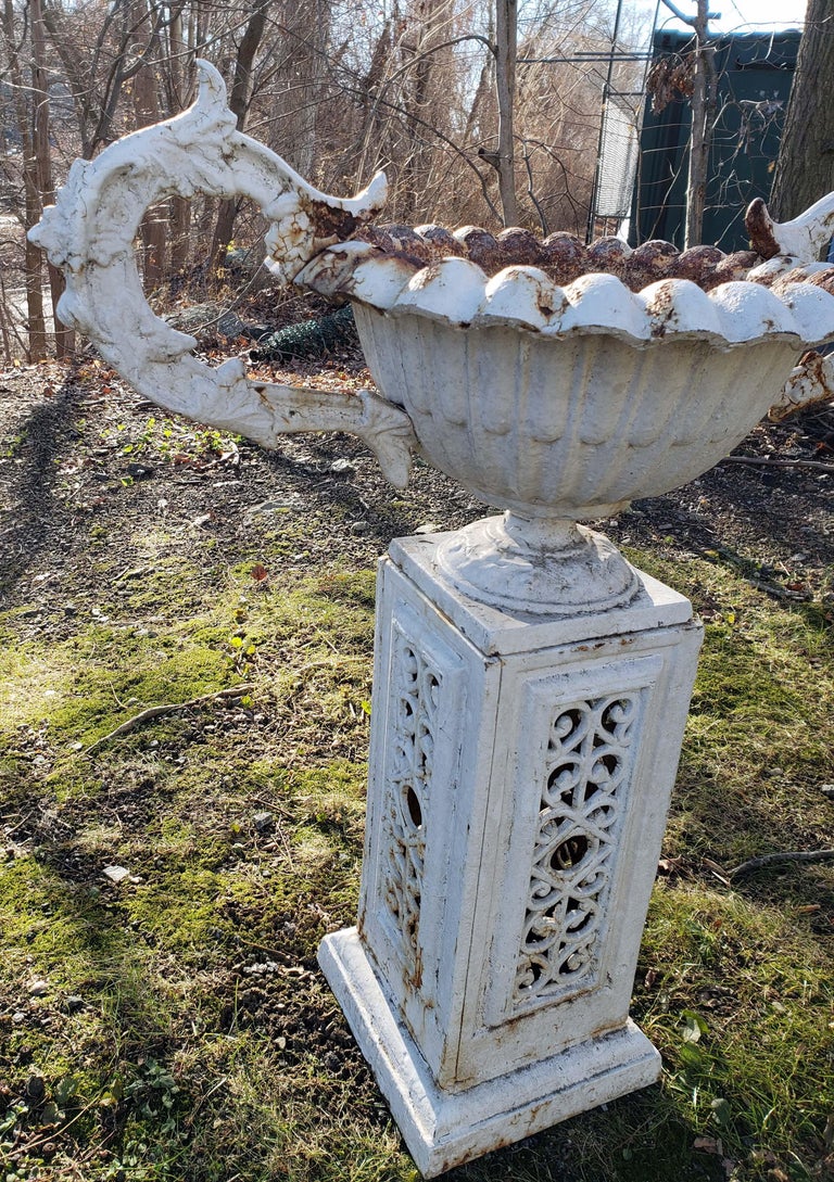 Painted Cast Iron Garden Urns and Pedestal Bases, American, Mid20th