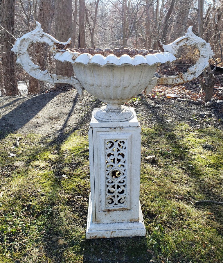 Painted Cast Iron Garden Urns and Pedestal Bases, American, Mid20th
