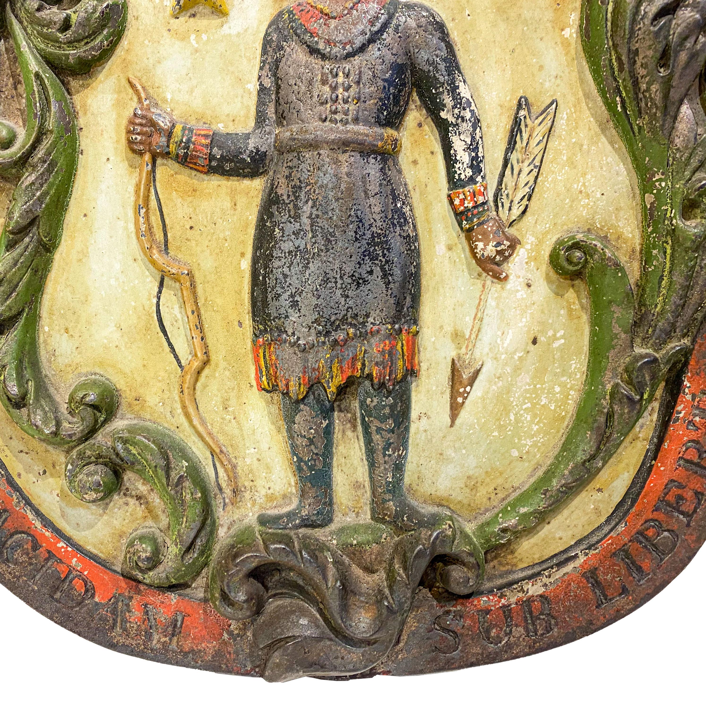 Painted Cast Iron State Seal of Massachusetts In Good Condition In Nantucket, MA
