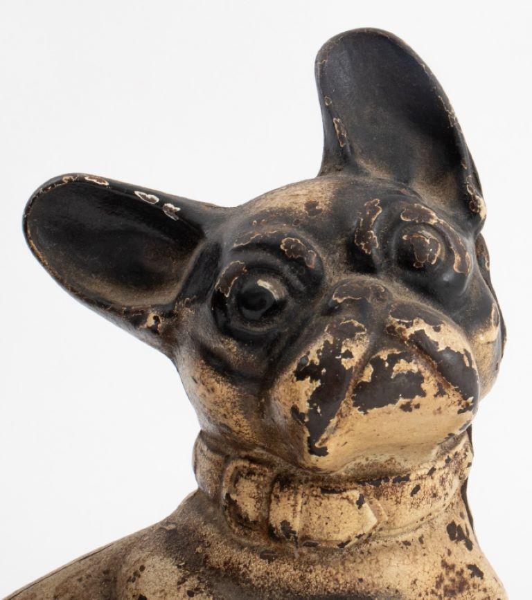 Two Painted Cast Iron Boston Terrier Form Doorstop Sculptures, one pooch standing, one dog seated. Provenance: From a Chelsea estate.