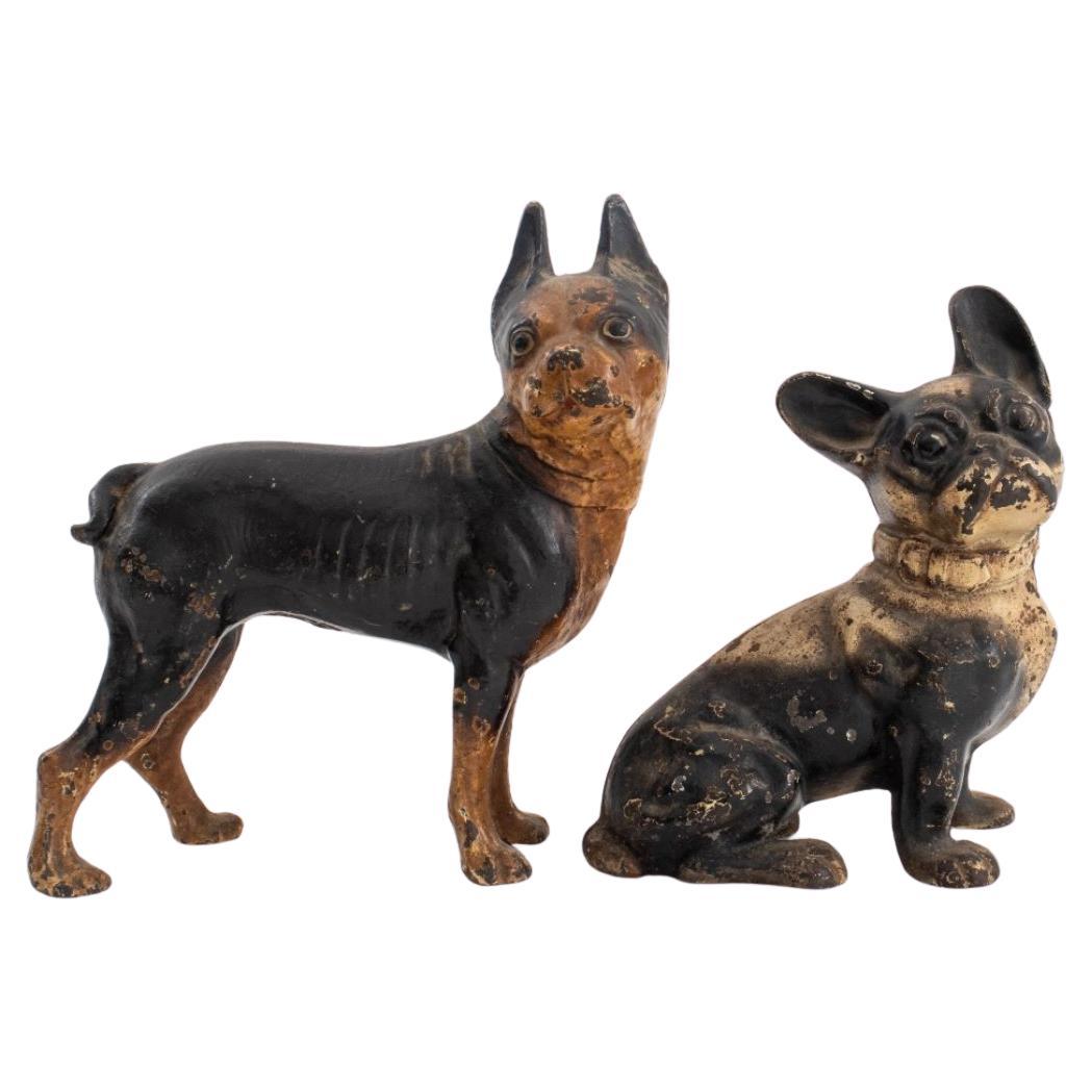 Painted Cast Iron Terrier Form Doorstops, 2 For Sale