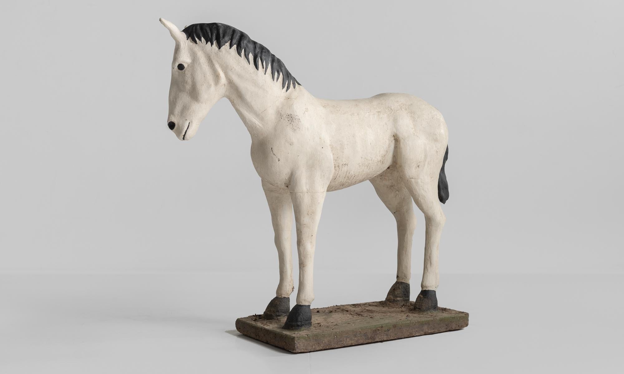 Hand-Painted Painted Cast Stone Horse, France, circa 1950