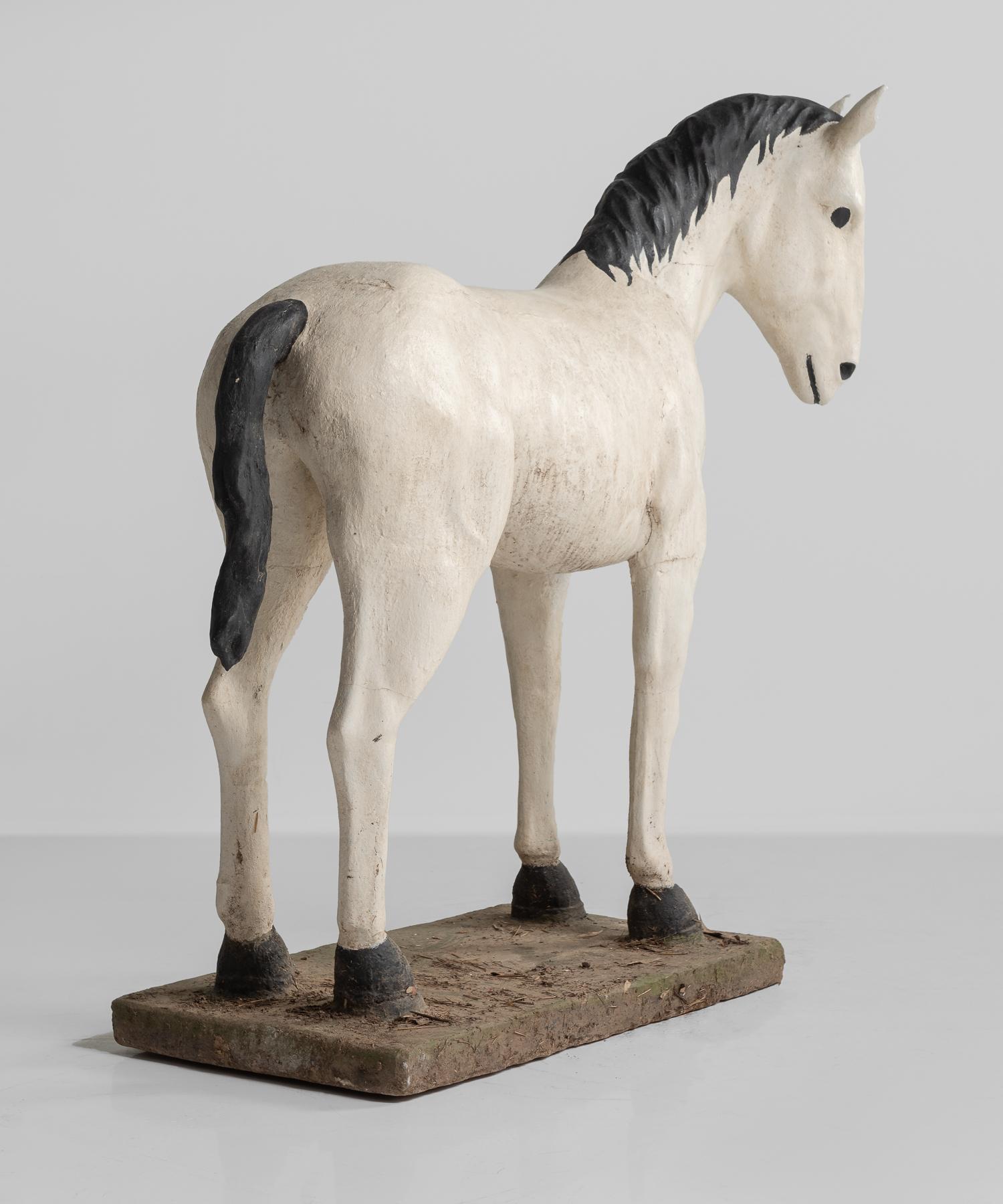 French Painted Cast Stone Horse, France, circa 1950