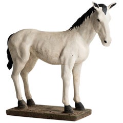 Vintage Painted Cast Stone Horse, France, circa 1950