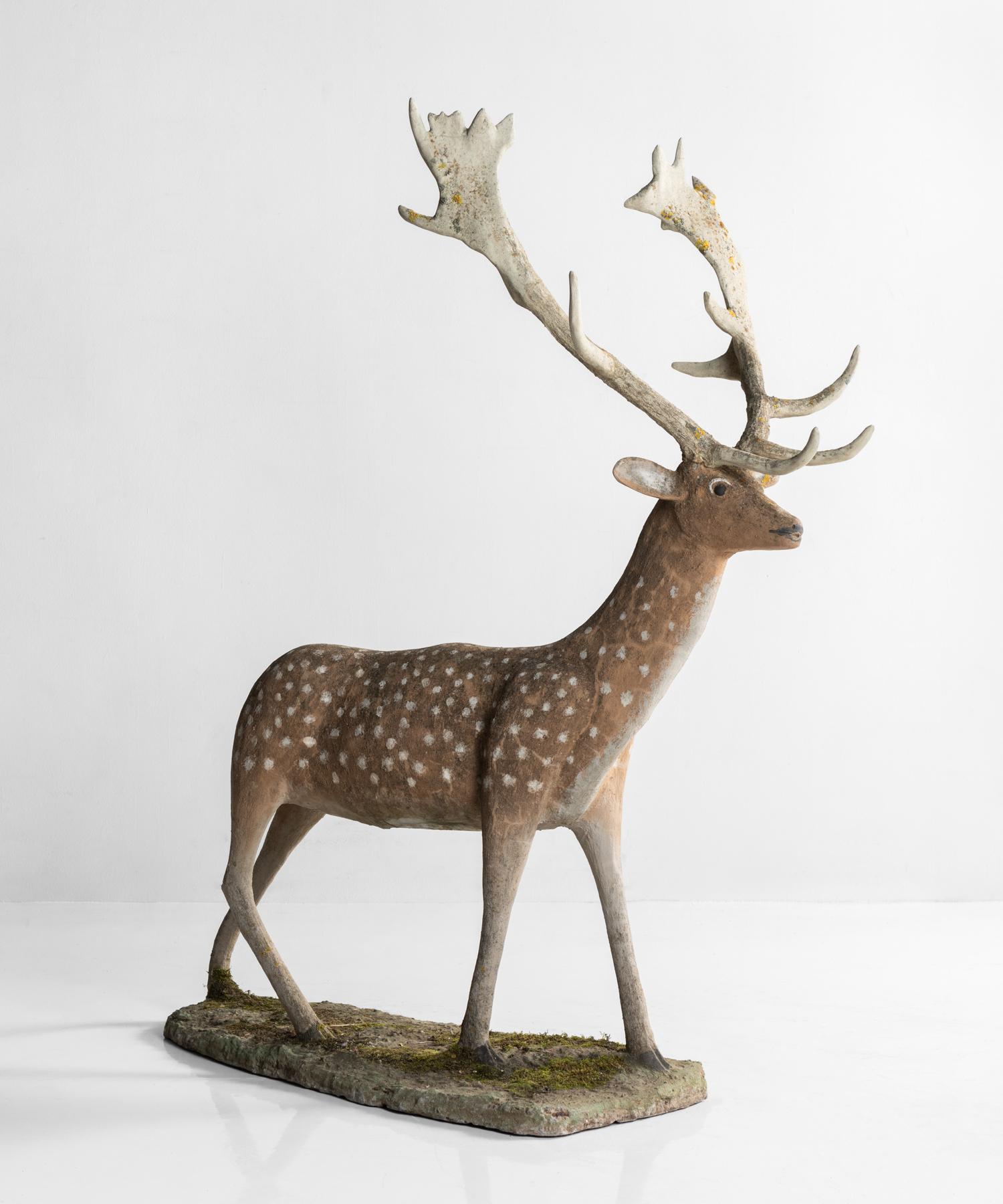 Painted cement deer, France, circa 1950

Incredible life-size Folk Art stag, in original period paint.