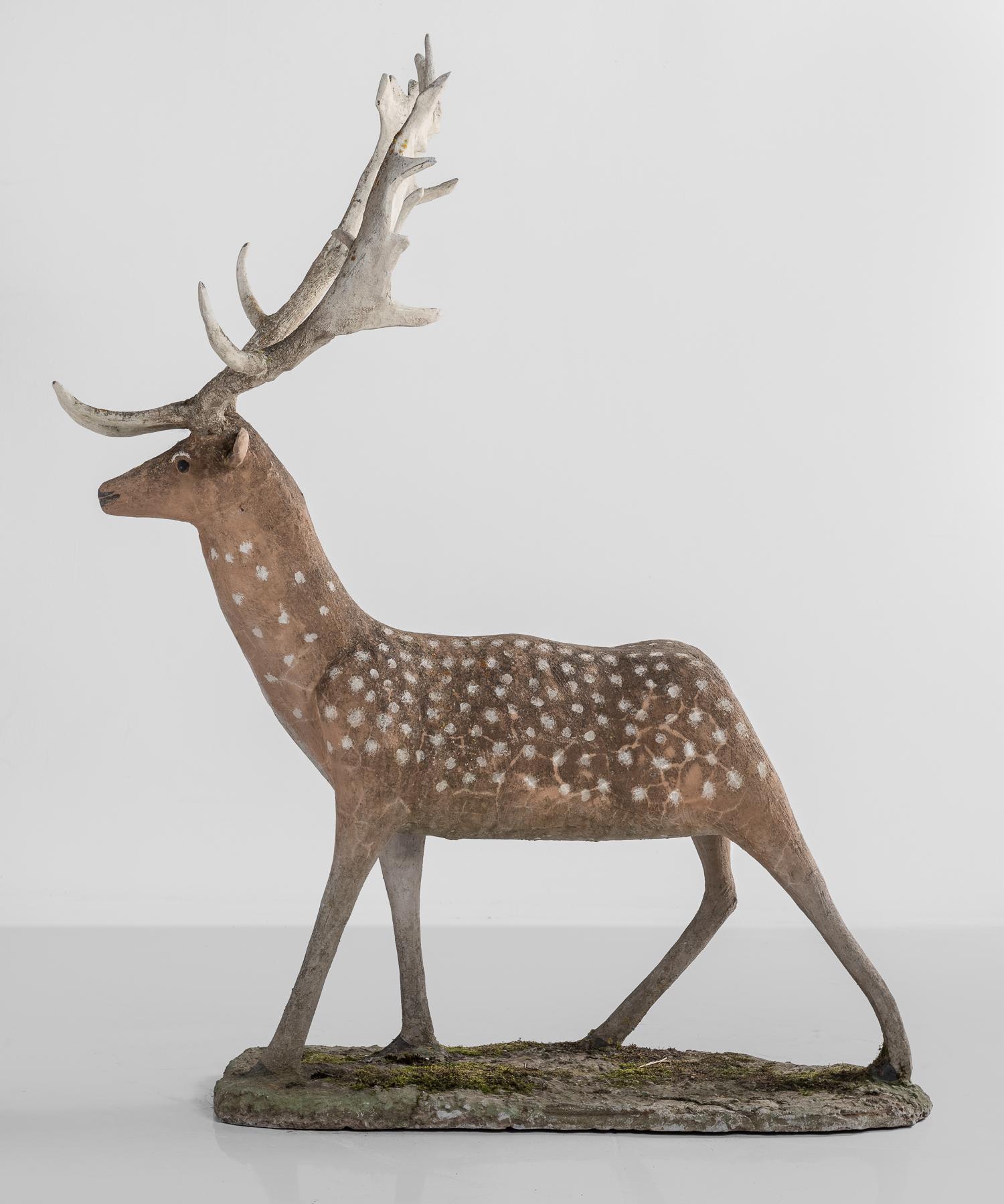 French Painted Cement Deer, France, circa 1950