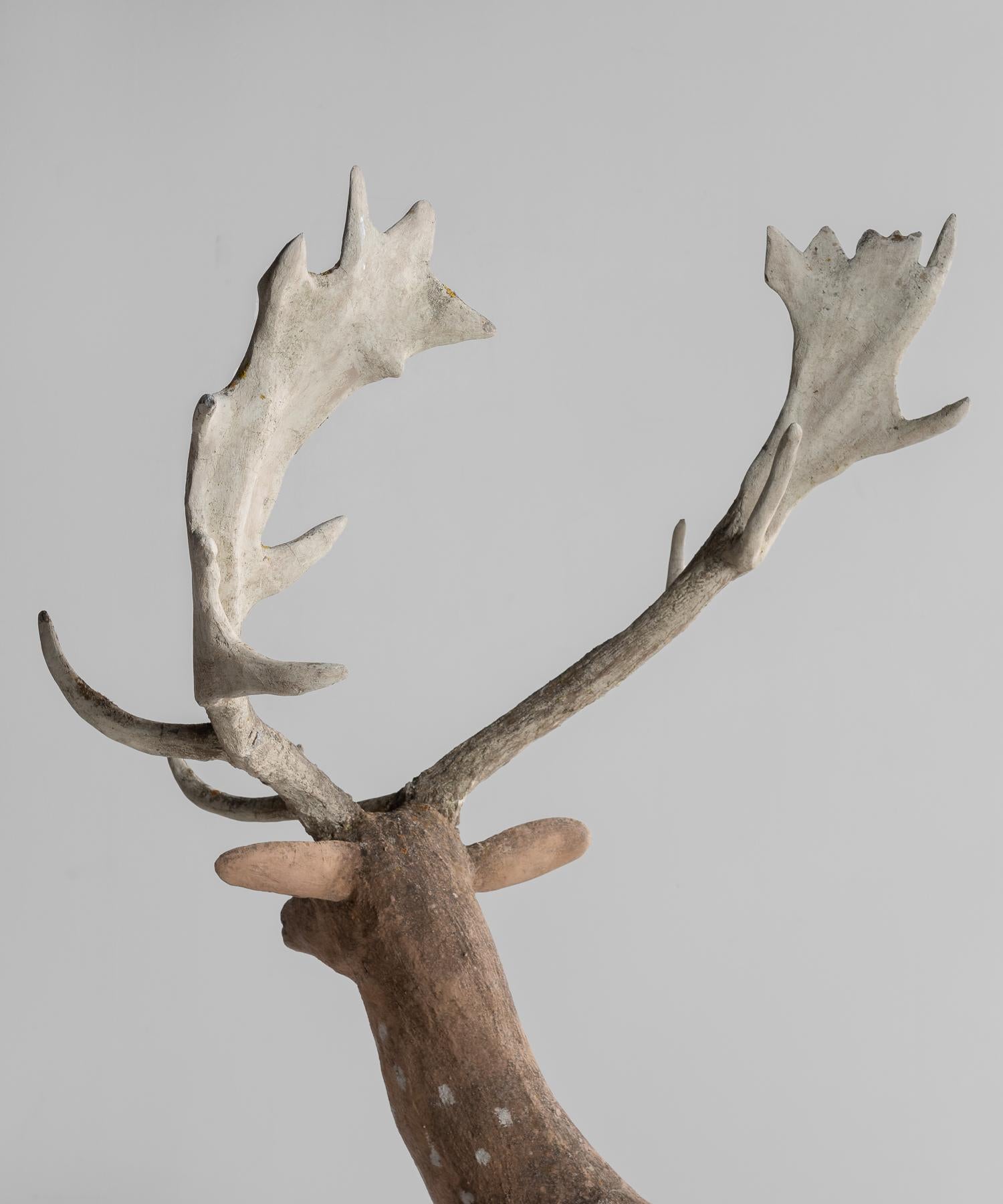 20th Century Painted Cement Deer, France, circa 1950