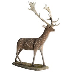 Painted Cement Deer, France, circa 1950