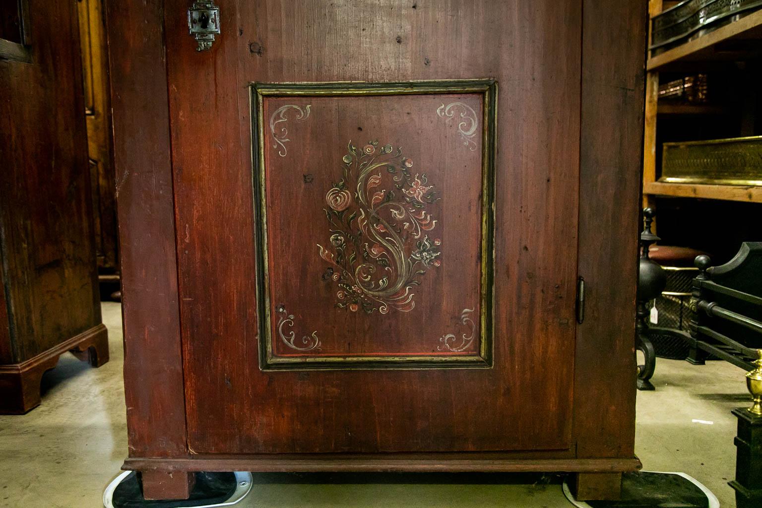 Hand-Painted Painted Central European Armoire For Sale