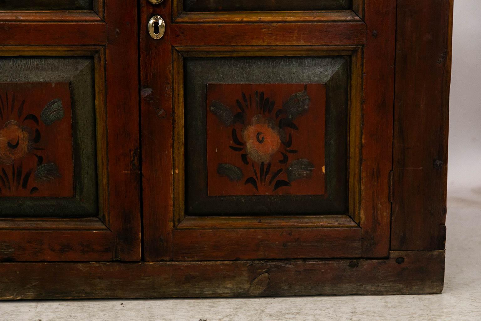 Brass Painted Central European Stepback Cupboard